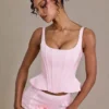 Elvira Premium Satin Lace-Up Corset Top i Baby Pink