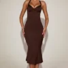 Elyra Satin Sweetheart Bustier Fishtail Midaxi-klänning i chokladbrunt