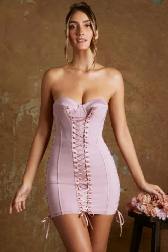 Emira snörningskorsett bandeau mikromini-klänning i mauve