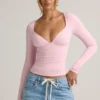 Emry Modal Ruched Long-Sleeve Top i Baby Pink