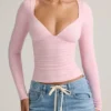 Emry Modal Ruched Long-Sleeve Top i Baby Pink