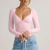 Emry Modal Ruched Long-Sleeve Top i Baby Pink