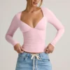 Emry Modal Ruched Long-Sleeve Top i Baby Pink