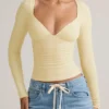 Emry Modal Ruched Long-Sleeve Top i Buttercream Yellow
