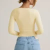 Emry Modal Ruched Long-Sleeve Top i Buttercream Yellow