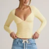 Emry Modal Ruched Long-Sleeve Top i Buttercream Yellow