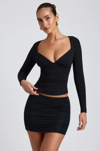 Emry Modal Ruched Long-Sleeve Top i svart