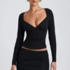 Emry Modal Ruched Long-Sleeve Top i svart