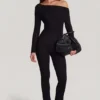 Erisen Modal Off-Shoulder Long-Sleeve Jumpsuit i svart