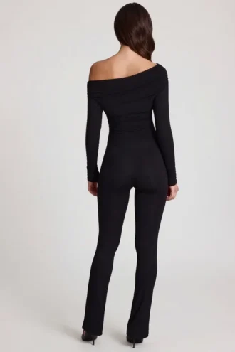 Erisen Modal Off-Shoulder Long-Sleeve Jumpsuit i svart