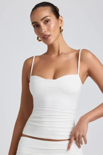 Esme Modal Ruched Layered Tank Top i vitt