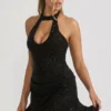Ethelie Embellished Draped Corset A-Line Miniklänning i svart