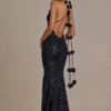 Etoile Embellished Plunge Open-Back Gown i svart