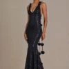 Etoile Embellished Plunge Open-Back Gown i svart
