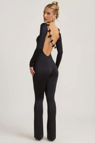 Eulalie Slinky Jersey Jumpsuit med rosettdetalj i svart