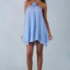 Evania halterneck babydoll-miniklänning i blått prickmönster