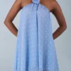 Evania halterneck babydoll-miniklänning i blått prickmönster