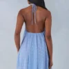 Evania halterneck babydoll-miniklänning i blått prickmönster