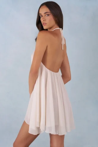 Evania halterneck babydoll-miniklänning i elfenben