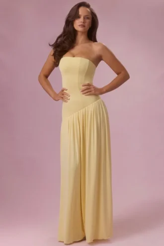 Evelina Jersey Strapless Gown i Butter Yellow