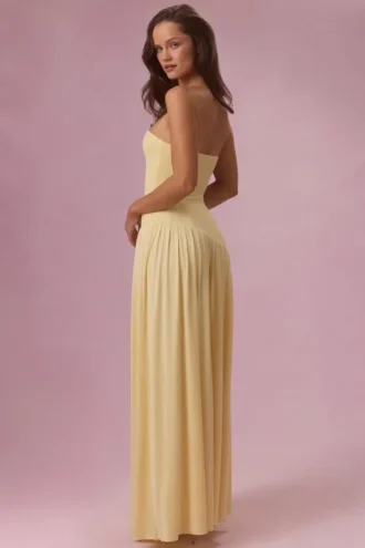 Evelina Jersey Strapless Gown i Butter Yellow
