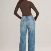 Faedra-jeans med dragsko och raka ben i mellantvätt