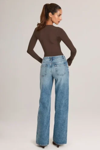 Faedra-jeans med dragsko och raka ben i mellantvätt