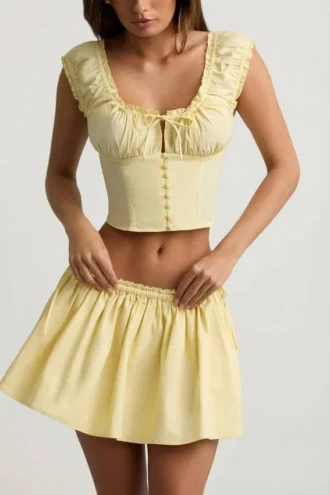 Faela Ruched Cotton-Poplin Corset Toppar i citrongult