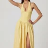 Farrah Modal Broderie Anglaise halterneck-klänning i citrongult