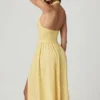 Farrah Modal Broderie Anglaise halterneck-klänning i citrongult