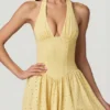 Farrah Modal Broderie Anglaise halterneck-klänning i citrongult