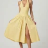 Farrah Modal Broderie Anglaise halterneck-klänning i citrongult