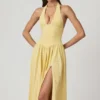 Farrah Modal Broderie Anglaise halterneck-klänning i citrongult