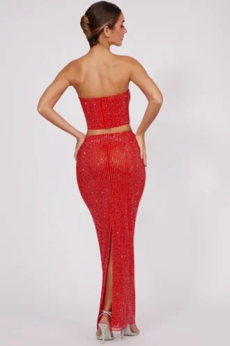 Fausta Embellished Mid Rise Maxi Kjolar i Fire Red