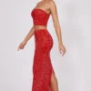 Fausta Embellished Mid Rise Maxi Kjolar i Fire Red