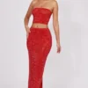 Fausta Embellished Mid Rise Maxi Kjolar i Fire Red