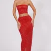 Fausta Embellished Mid Rise Maxi Kjolar i Fire Red