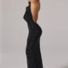 Feyre Embellished Cowl-Neck Backless Gown i svart