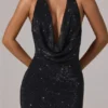 Feyre Embellished Cowl-Neck Backless Gown i svart