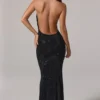 Feyre Embellished Cowl-Neck Backless Gown i svart