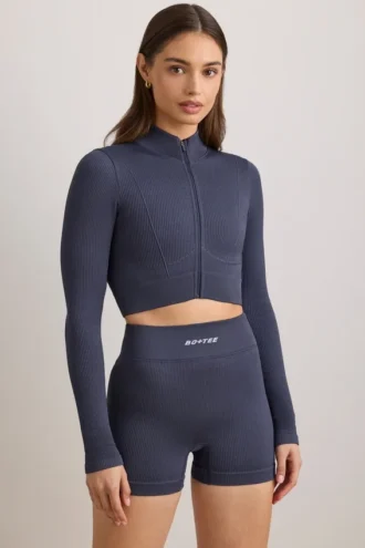 FlexiRib Zip-Up Cropped Jacket i Indigo Slate