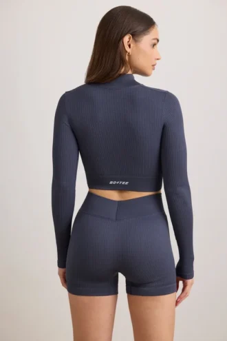 FlexiRib Zip-Up Cropped Jacket i Indigo Slate