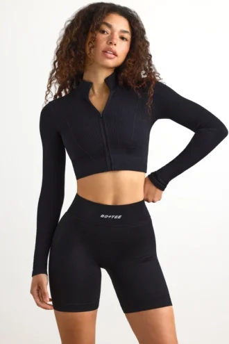 FlexiRib Zip-Up Cropped Jacket i svart