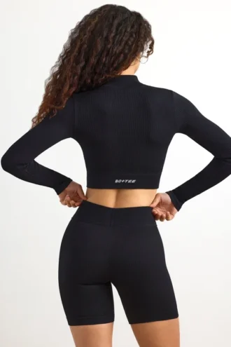 FlexiRib Zip-Up Cropped Jacket i svart
