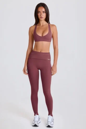 Foldover Mid-Rise Stirrup Leggings i Acai