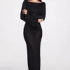 Frances Sheer Jersey Long-Sleeve Backless Maxiklänning i svart