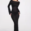Frances Sheer Jersey Long-Sleeve Backless Maxiklänning i svart