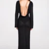 Frances Sheer Jersey Long-Sleeve Backless Maxiklänning i svart