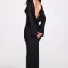 Frances Sheer Jersey Long-Sleeve Backless Maxiklänning i svart
