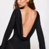 Frances Sheer Jersey Long-Sleeve Backless Maxiklänning i svart